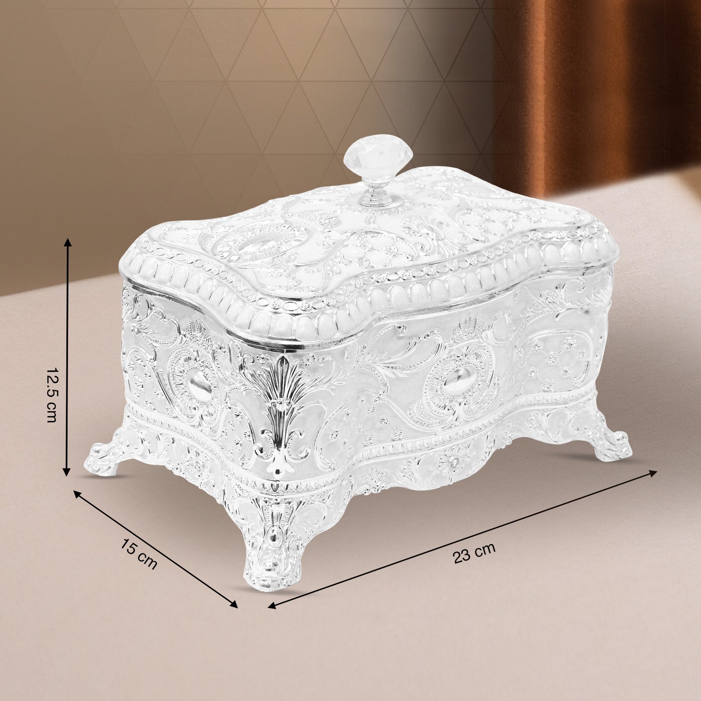 DIVINITI 999 Silver Plated Jewellery Box Luxurious Premium Storage for Precious Keepsakes and Accessories (12.5x23x15 CM)