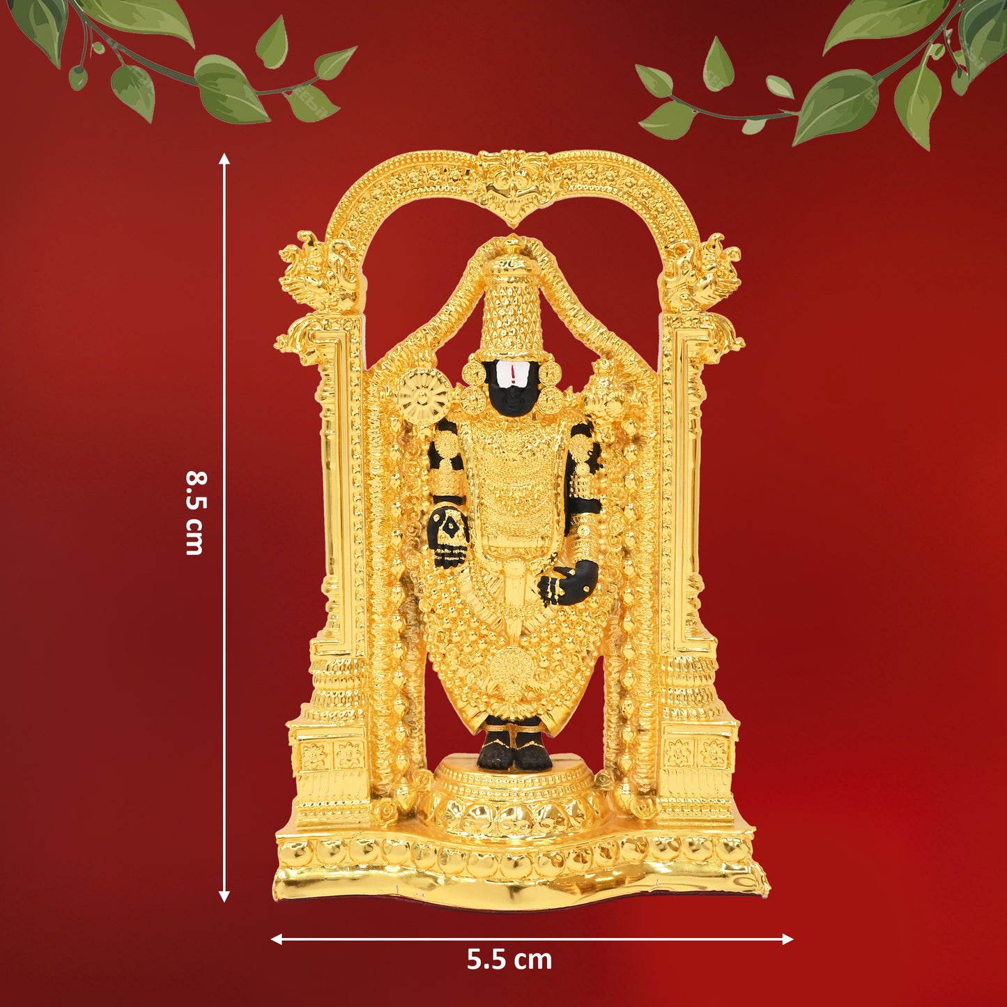 DIVINITI 24K Gold-Plated Tirupati Balaji Idol Statue Blessings of Abundance and Prosperity for Home Office Décor Tabletop, Puja Room Gift (8.5x5.5 CM)