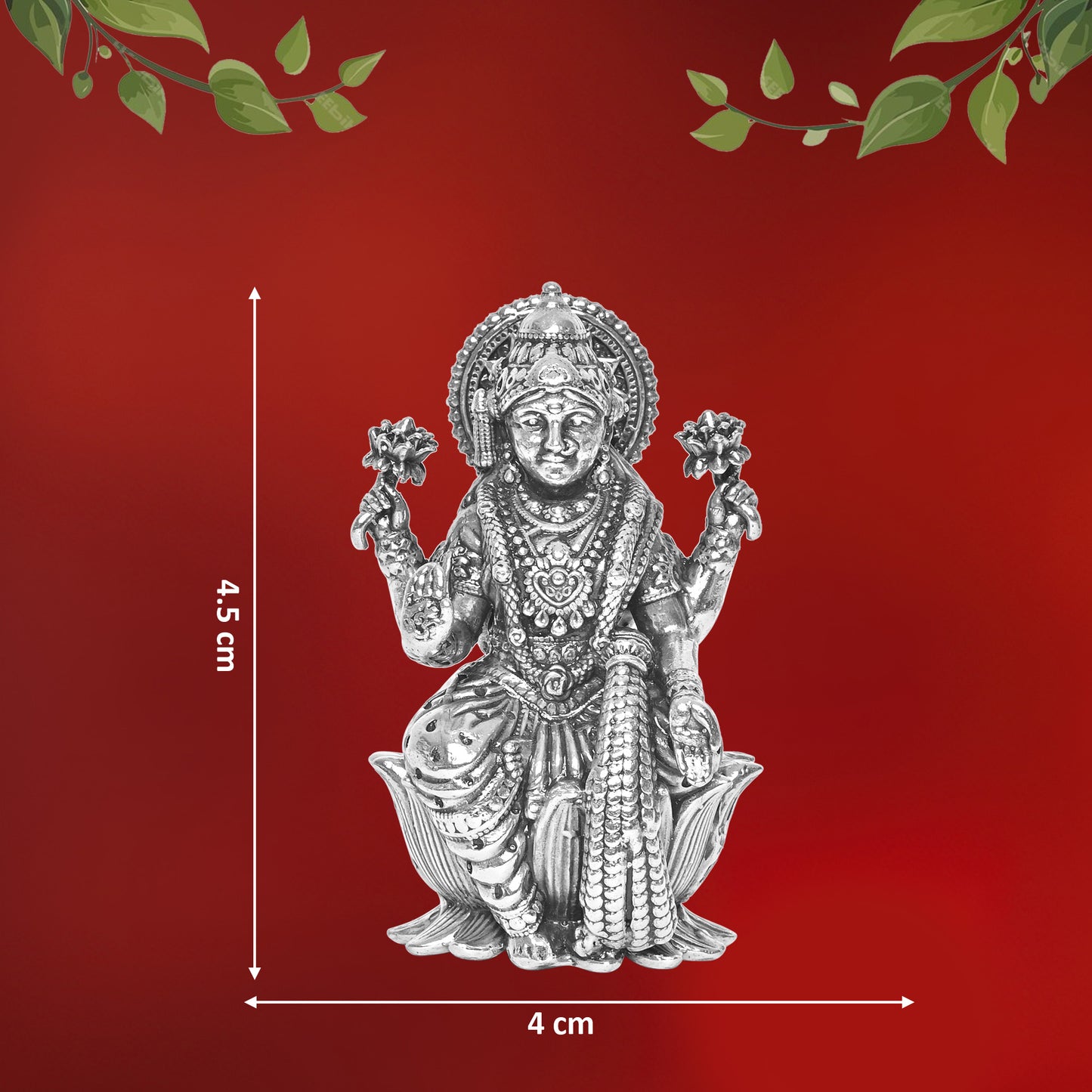 925 Pure Silver Laxmi Ji Idol Statue Divine Elegance Wealth and Prosperity for Home Office Décor, Tabletop, Puja Room Gift (4x4.5 CM, 45g)
