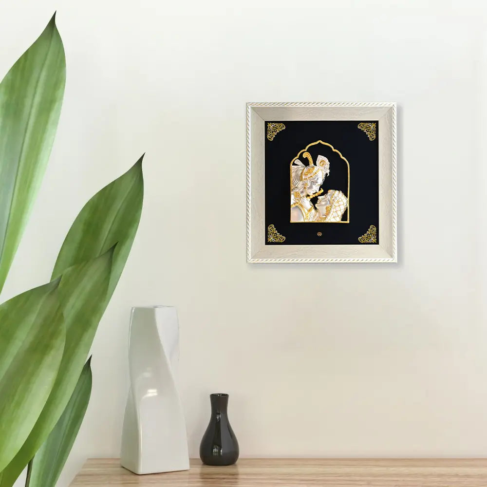 Exquisite 999 Silver & 24K Gold-Plated Radha Krishna 3D Relief Wall Art | Elegantly Encased in a European Frame | Perfect for Home Temples, Décor & Luxurious Gifting