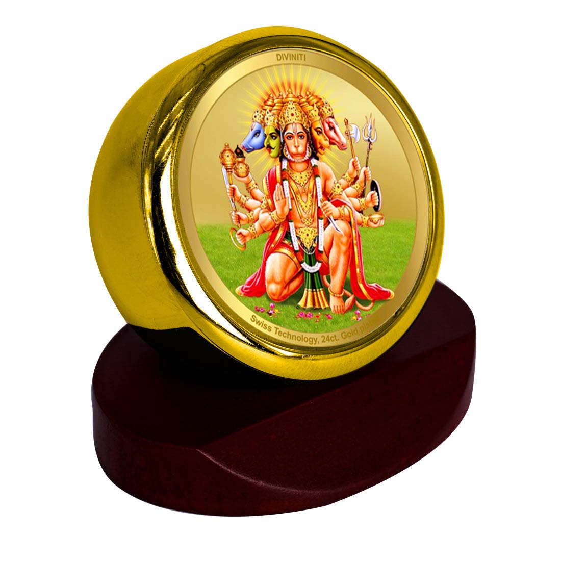 Diviniti 24K Gold Plated Panchmukhi Hanuman Photo Frame for Car Dashboard, Home Decor, Table Top, Puja Room Worship and Festival Gift MCF1CGOLD (5.5x5 CM)