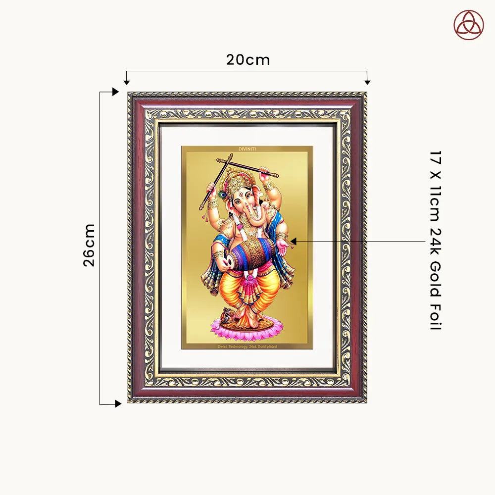 Dancing Ganesha | Nritya Ganapati Wall & Tabletop Photo Frame in 24K Gold Plated Foil