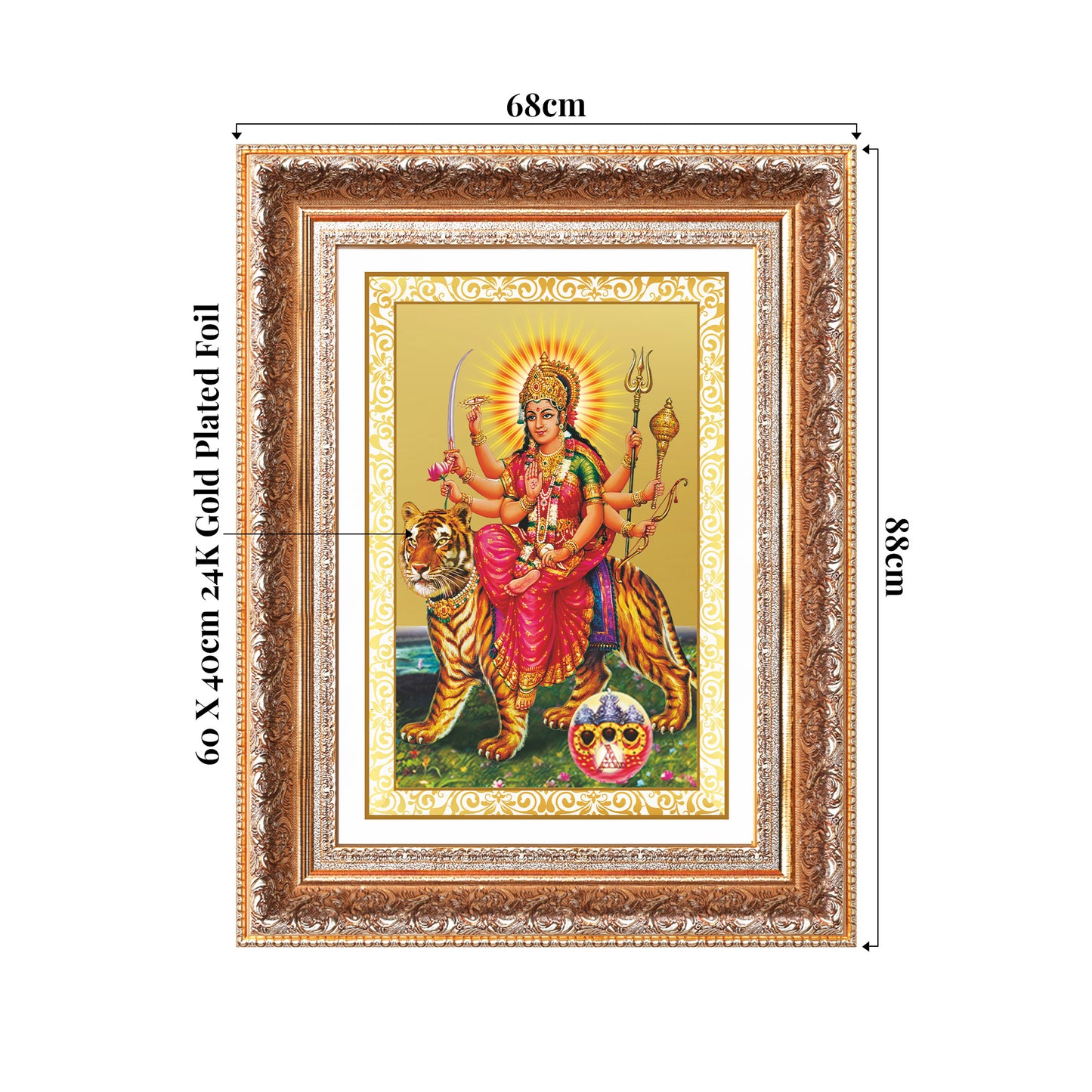 Durga Sherawali Mata with Pind | Divine Wall Mount Photo Frame in 24K Gold Plated Foil