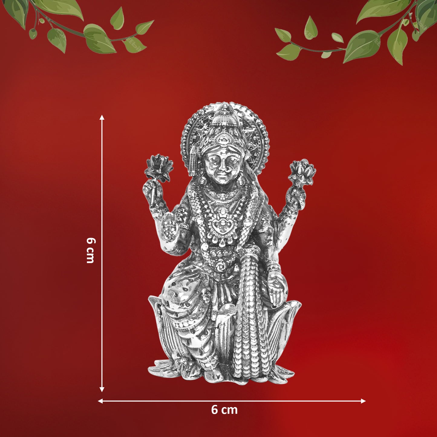 925 Pure Silver Laxmi Ji Idol Statue Divine Elegance Wealth and Prosperity for Home Office Décor, Tabletop, Puja Room Gift (6x6 CM, 60g)