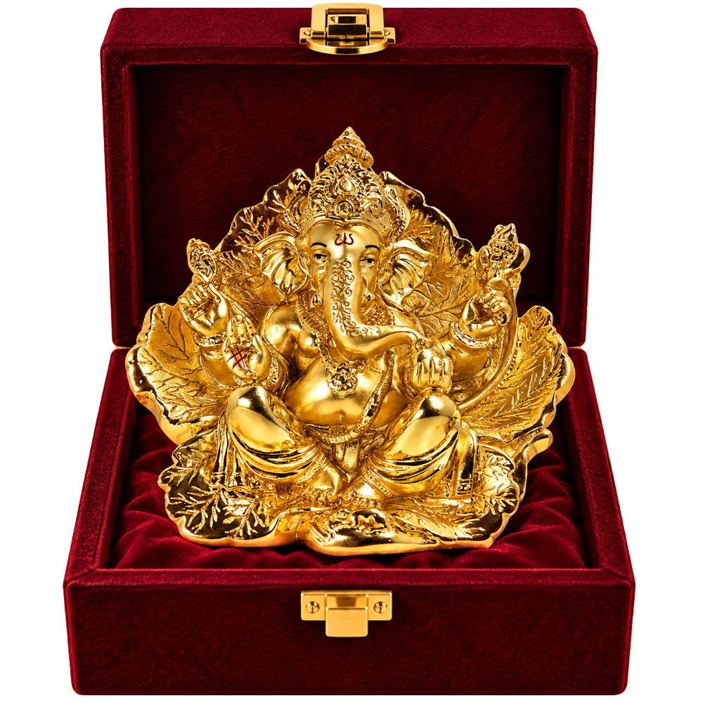 24K Gold-Plated Lord Ganesha Idol | Premium Gift Box | 17x17 CM