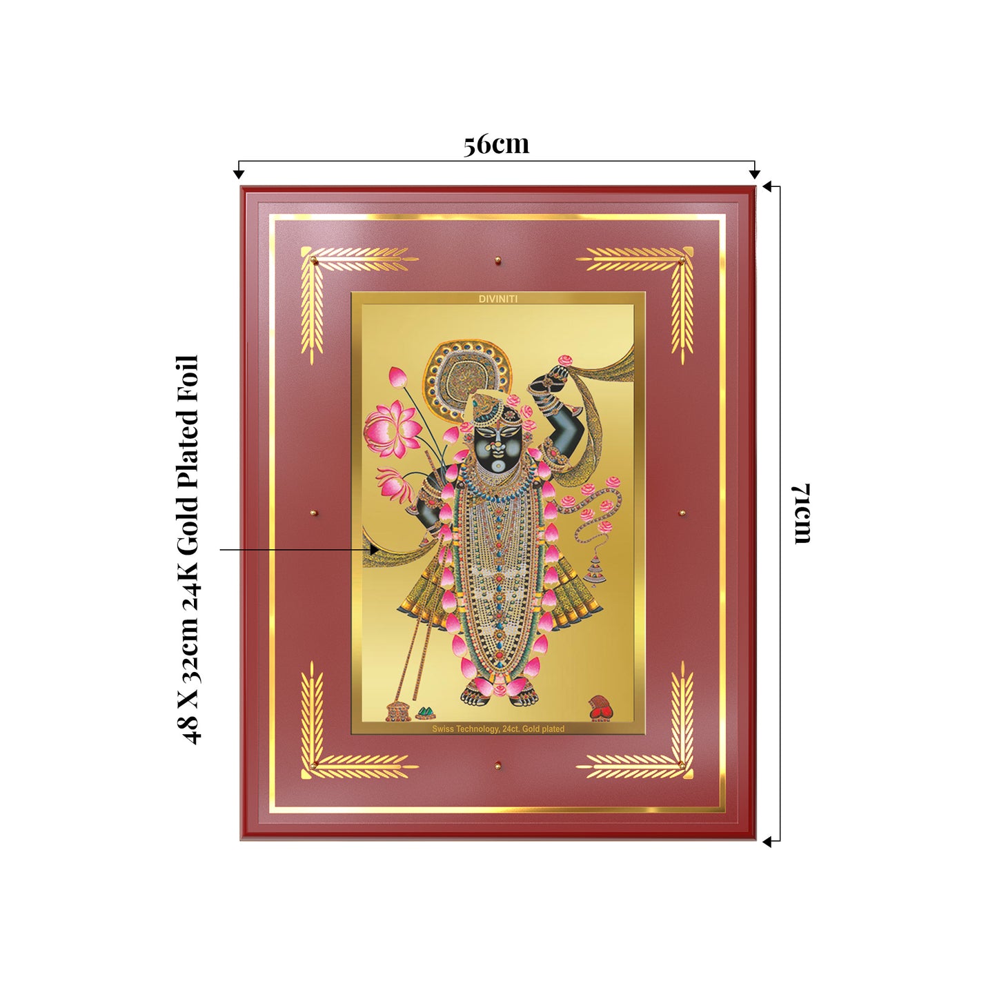 Lord Shrinathji | Divine form of Krishna from Nathdwara Wall Mount Photo Frame in 24K Gold Plated Foil