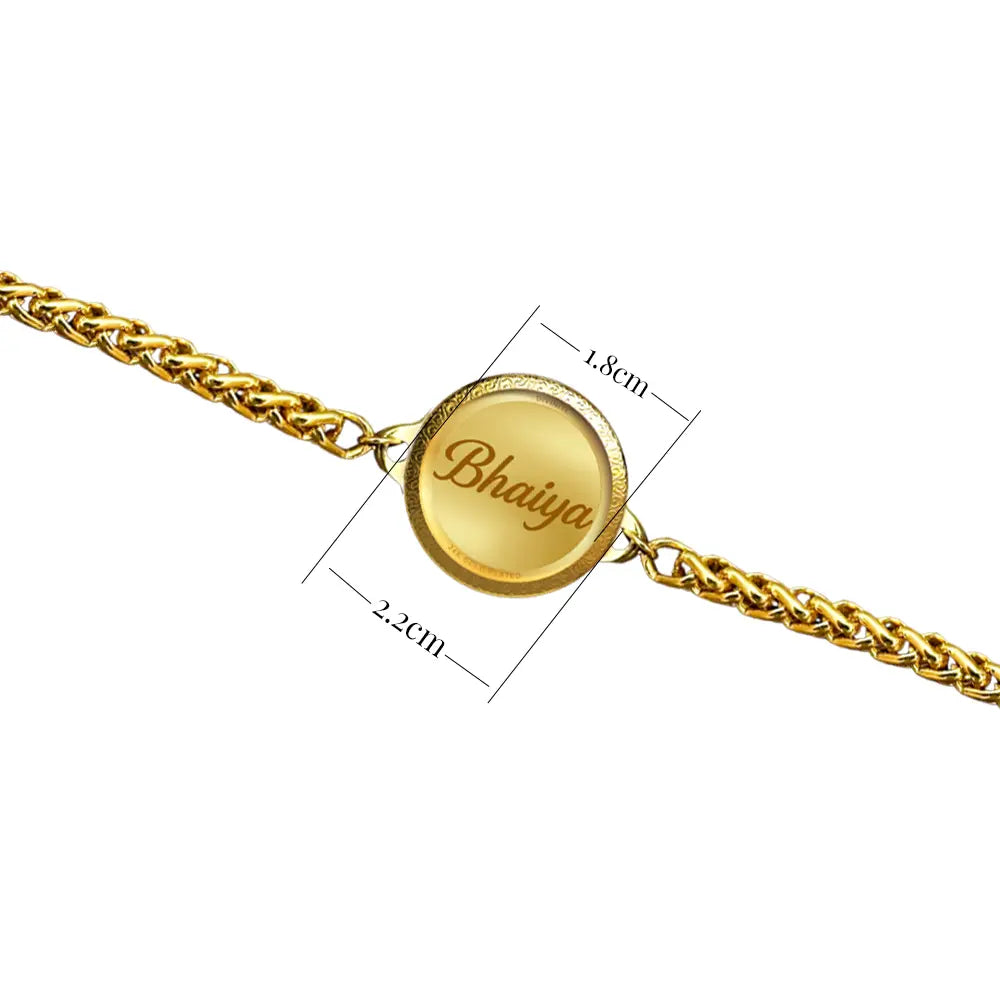 Personalized Chain Rakhi with 18MM 24K Gold Plated Foil Divine Raksha Bandhan Gift