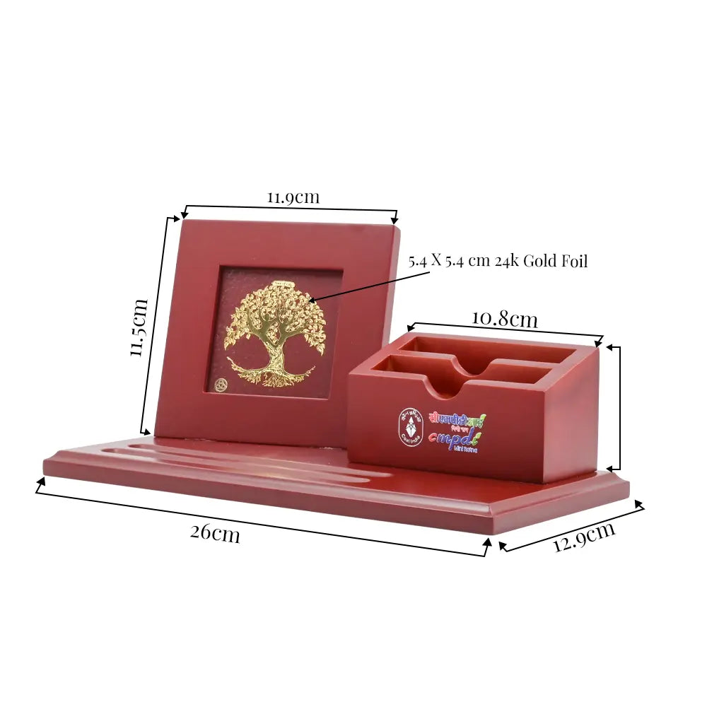 Customized MDF Pen Holder With 24K Gold Plated Foil Tree of Life Frame For Home & Office