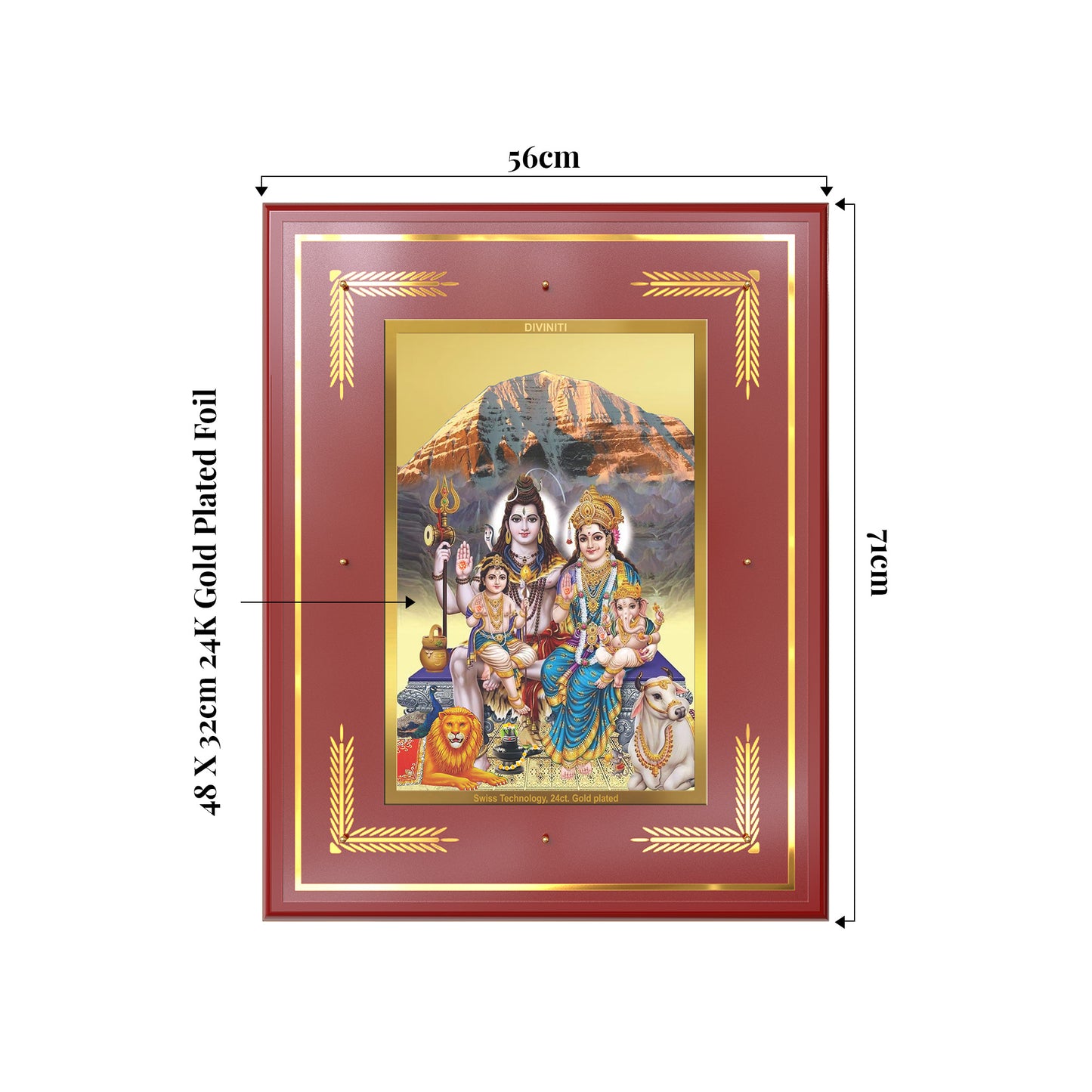 Shiva Parivar | Divine Family of Lord Shiva Wall Mount Photo Frame in 24K Gold Plated Foil