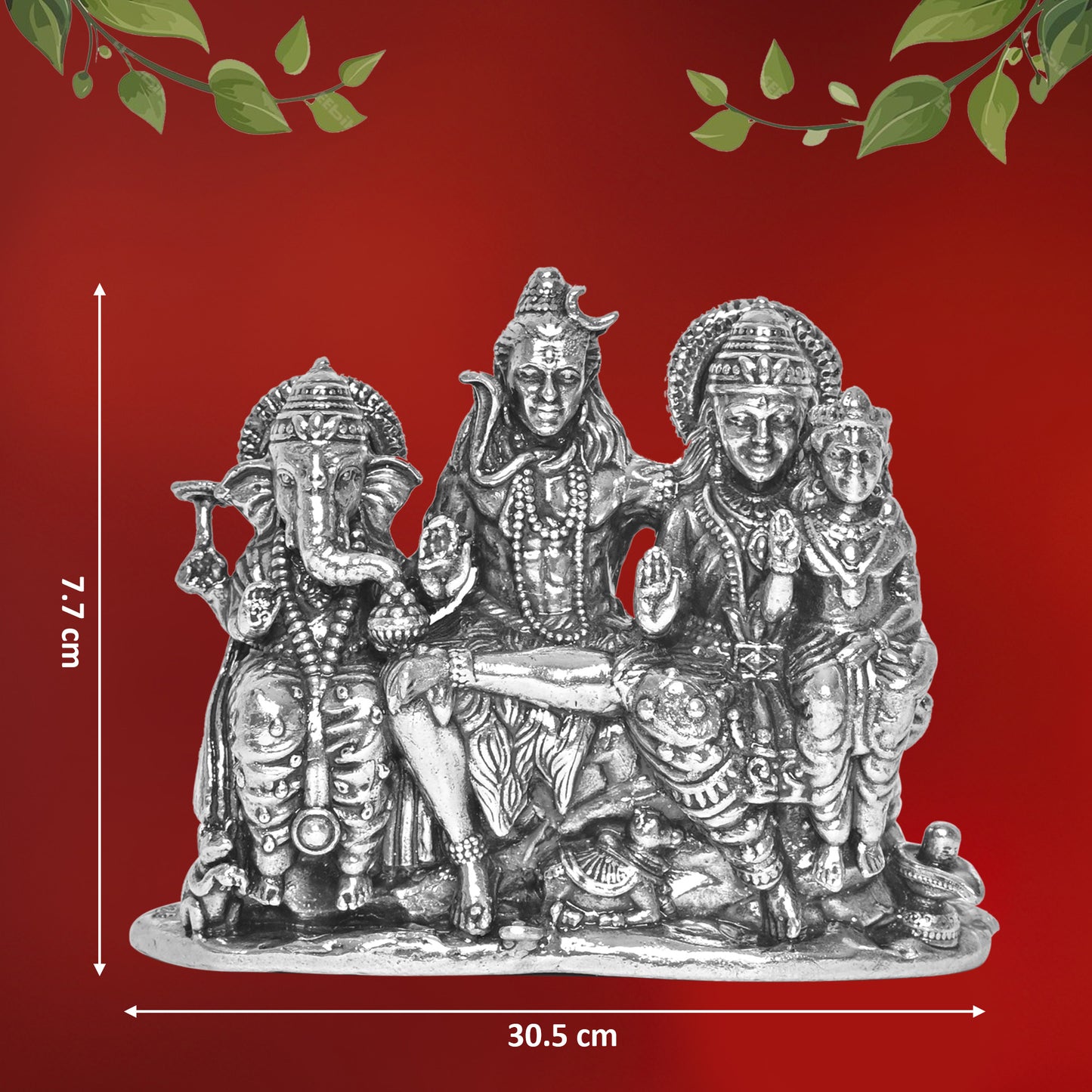 925 Pure Silver Shiv Parivar Idol Statue Elegant Divine Family Blessings for Home Office Décor, Tabletop, Puja Room Gift (7.7x30.5 CM, 305g)