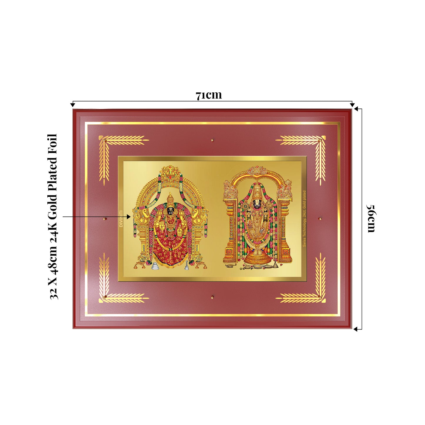 Lord Venkateswara Tirupati Balaji & Goddess Padmavati | Divine Couple Wall Mount Photo Frame in 24K Gold Plated Foil
