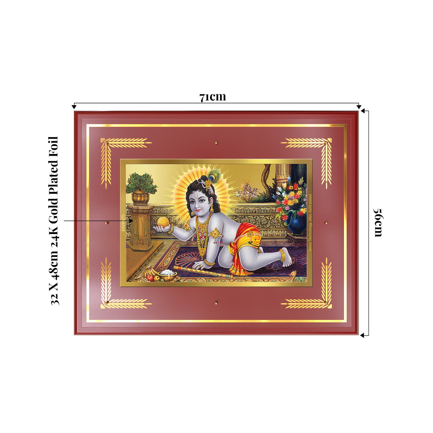 Laddu Gopal | Bal Krishna Wall Mount Photo Frame in 24K Gold Plated Foil
