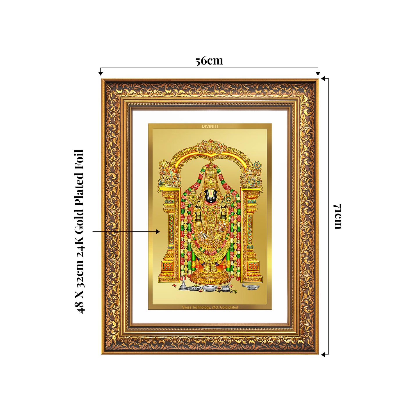 Lord Tirupati Balaji | Sri Venkateswara | Supreme form of Vishnu from Tirumala Wall Mount Photo Frame in 24K Gold Plated Foil
