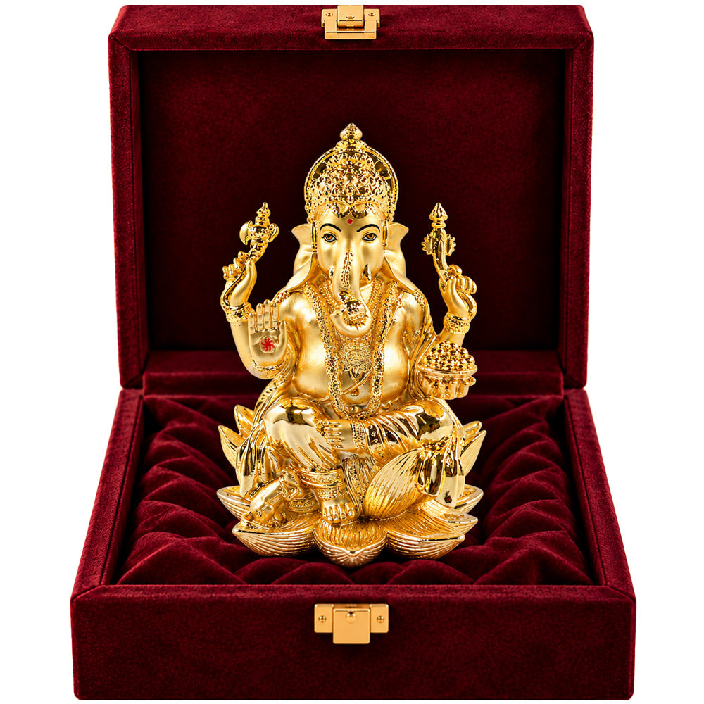 24K Gold-Plated Lord Ganesha Idol | Premium Gift Box | 18x11.5 CM