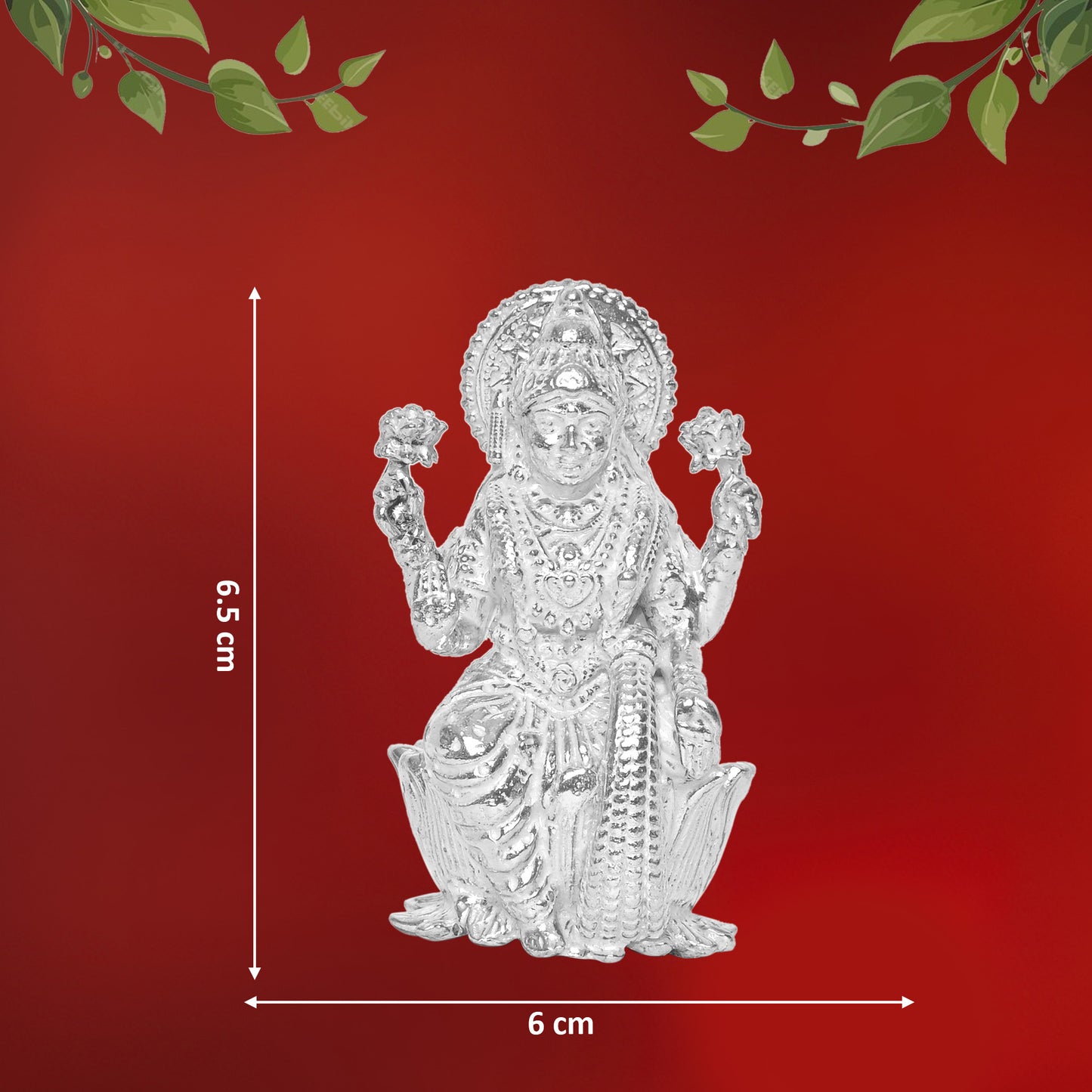 925 Pure Silver Laxmi Ji Idol Statue Divine Elegance Wealth and Prosperity for Home Office Décor, Tabletop, Puja Room Gift (6x6.5 CM, 65g)