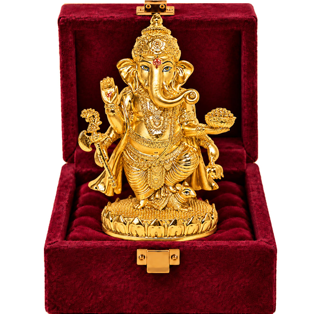 24K Gold-Plated Lord Ganesha Idol | Premium Gift Box | 19.5x13 CM