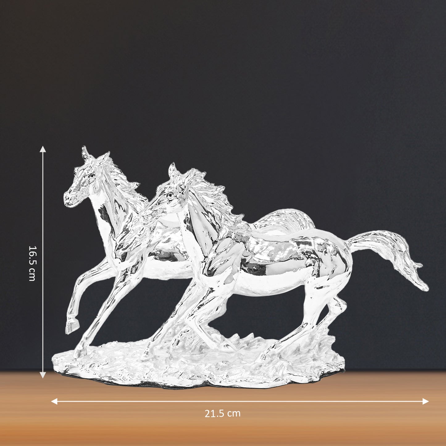 DIVINITI 999 Silver Plated Horse Idols Statue Wealth, Income, Bright Future and Vaastu For Home Décor, Office Tabletop Gift (16.5x21.5 CM)
