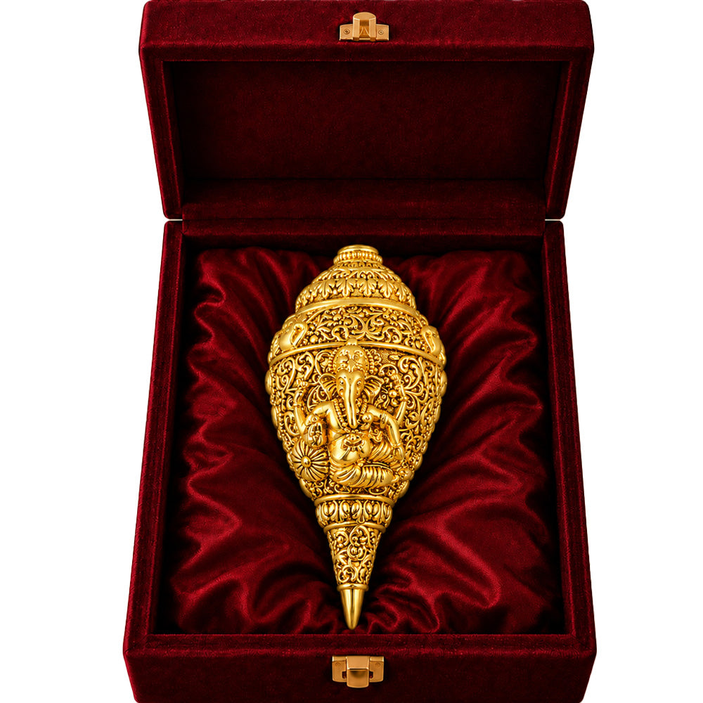 24K Gold-Plated Ganesha Shankh | Premium Gift Box | 12x6 CM