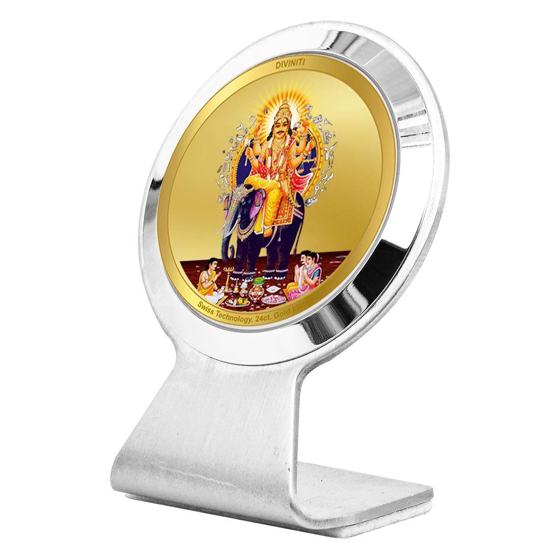 Diviniti 24K Gold Plated Foil Vishwakarma Frame for Car Dashboard, Home Decor, Worship, Tabletop & Festival Gift MCF1CR (6.2x4.5 CM)