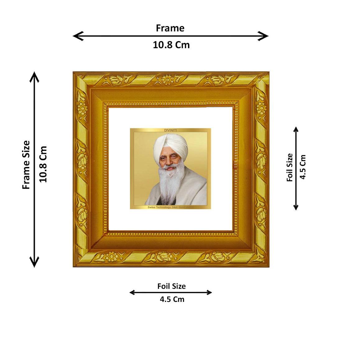 DIVINITI 24K Gold Plated Foil Radha Swami Modern Photo Frame Idol for Table Top, Home Decor, Workshop, Premium Gifts | DG103S1A (10x10 CM)