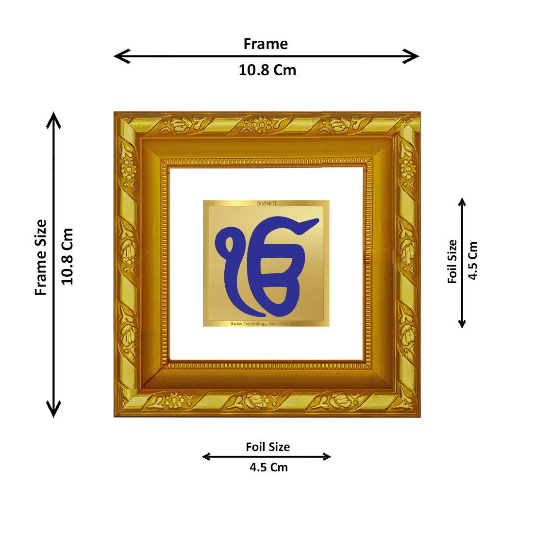 DIVINITI 24K Gold Plated Foil Ik Onkar Photo Frame for Workshop, Wall Hanging, Home Decor, Table Top, Gifts|DG103S1A (10x10 CM)