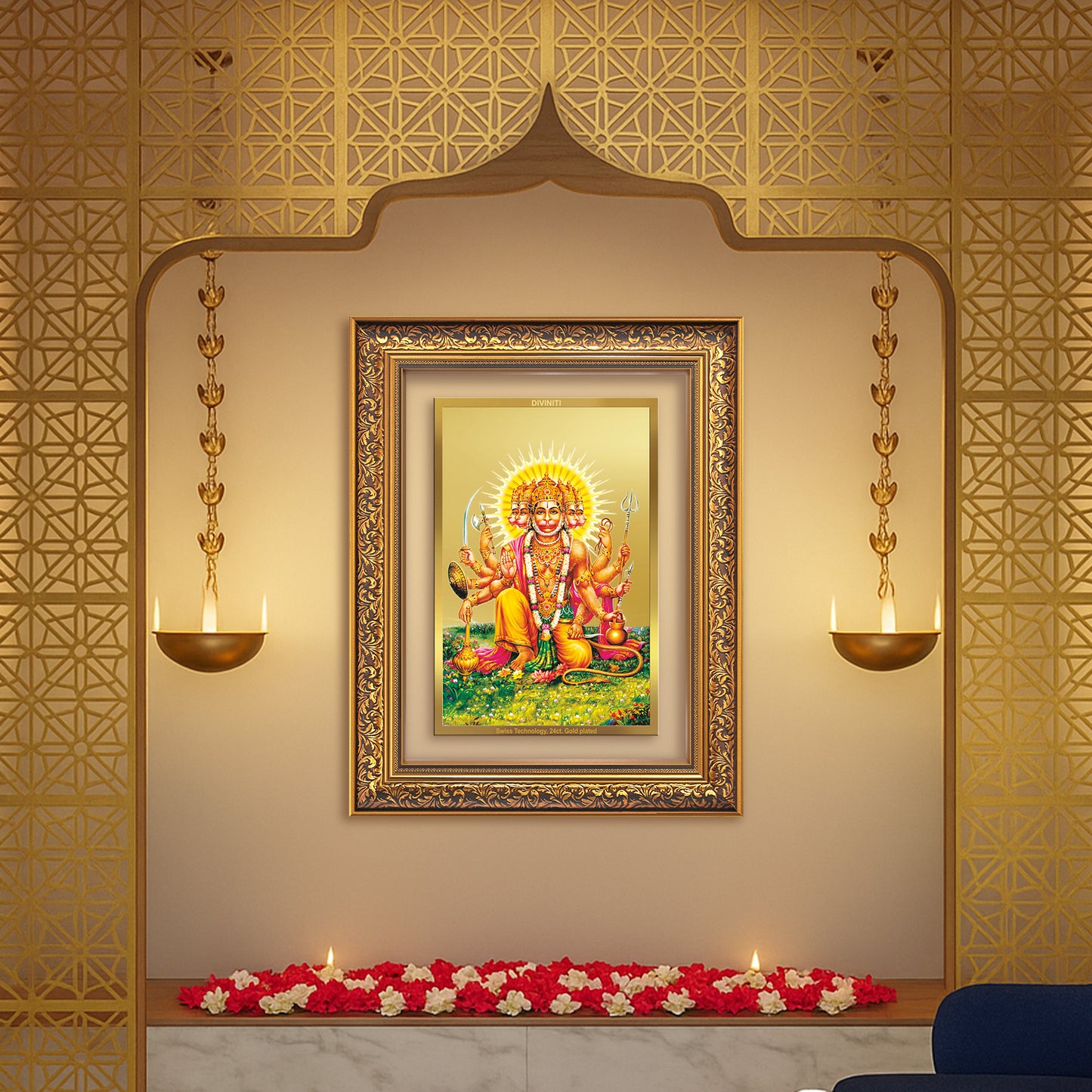 Panchmukhi Hanuman | Five-Faced Hanuman Wall Mount Photo Frame in 24K Gold Plated Foil