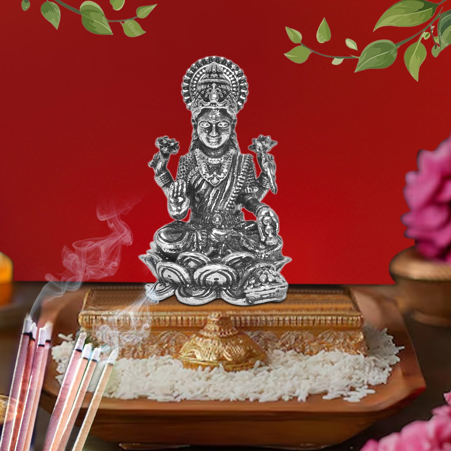 925 Pure Silver Laxmi Ji Idol Statue Divine Elegance Wealth and Prosperity for Home Office Décor, Tabletop, Puja Room Gift (7.5x13.9 CM, 139g)