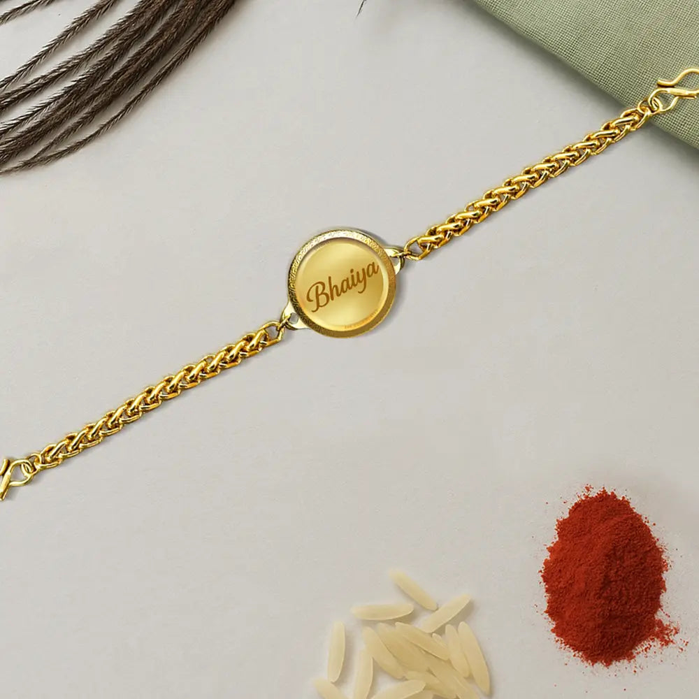 Personalized Chain Rakhi with 18MM 24K Gold Plated Foil Divine Raksha Bandhan Gift