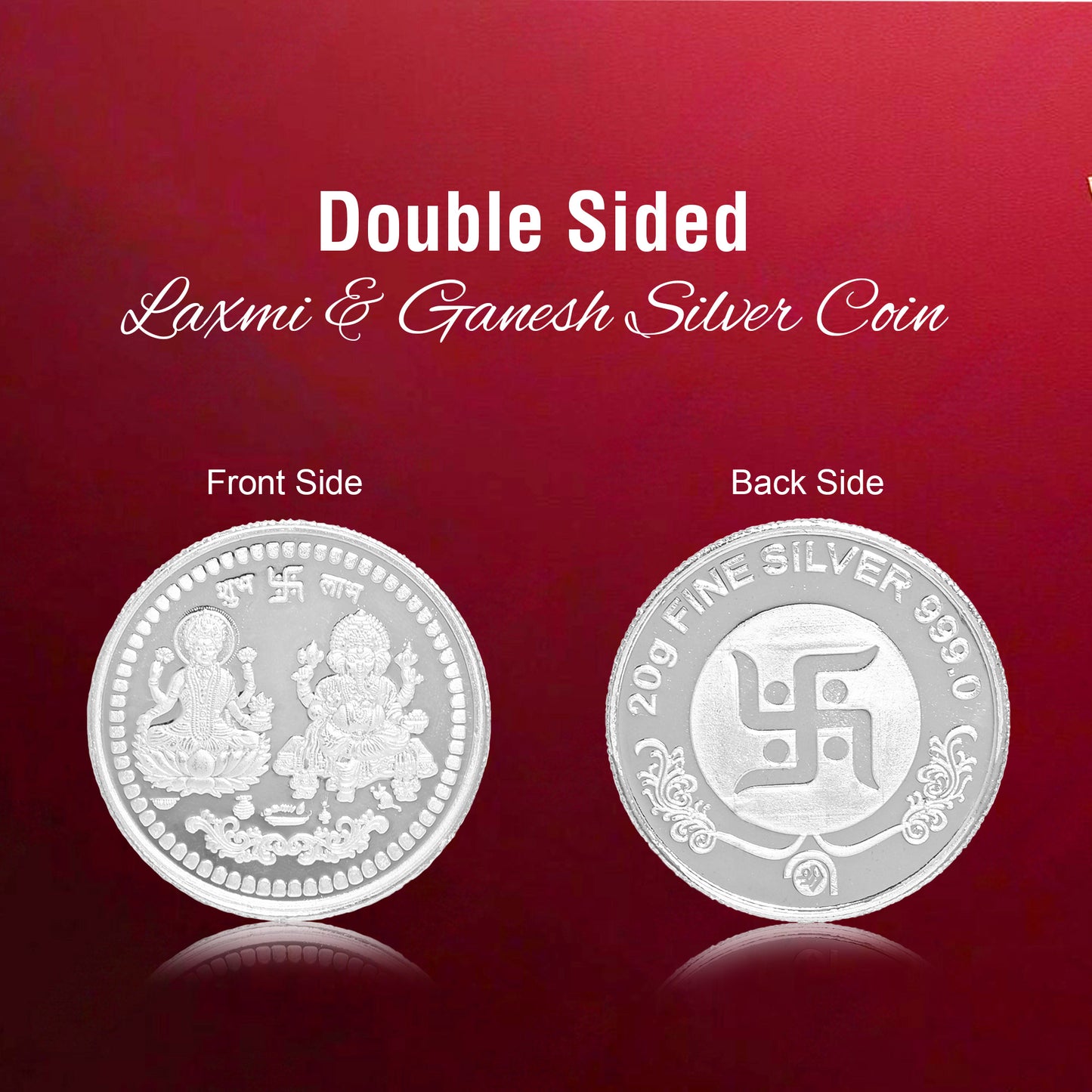 Pure Silver Coin with Laxmi Ganesh & Swastik A Divine Symbol of Wealth and Good Fortune for Home & Office Décor, Puja Room Diwali Gift (20g)
