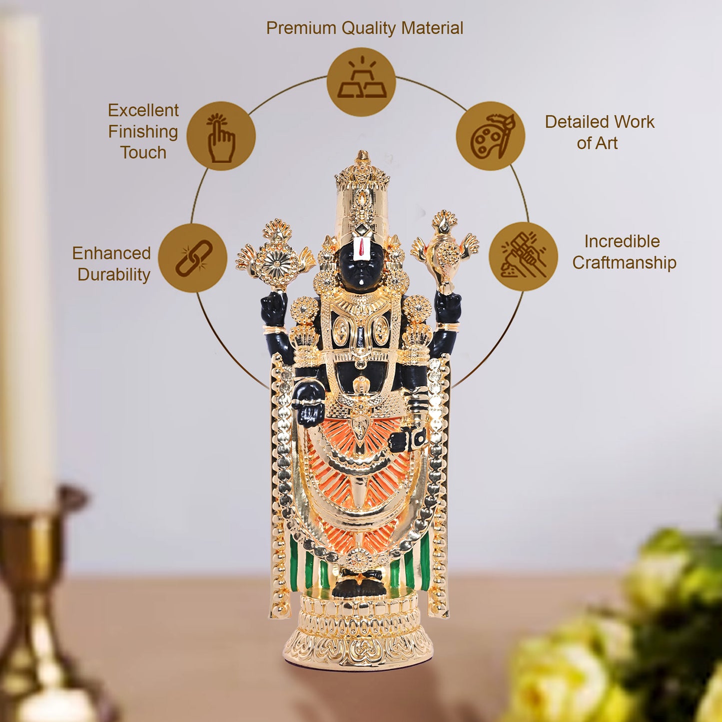 Diviniti Tirupati Balaji Idol for Office Desk Puja Room Tirupati Idol for Home Decor Birthday Festivals Lord Venkateswara Balaji Statue Figurine Gifting 21x7.6 CM
