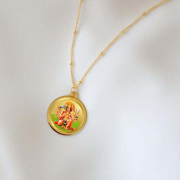 Diviniti 24K Gold Plated Lord Panchmukhi Hanuman & Yantra 18MM Double Sided Pendant For Men, Women & Kids