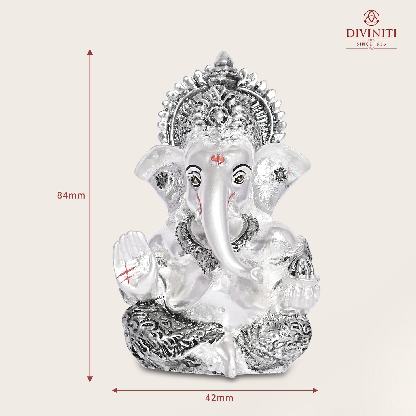 Diviniti 999 Silver Plated Resin Lord Ganesha Idol for Car Dashboard Tabletop for Home Decor Mandir Puja Gift Silver (8.4x4.2cm)
