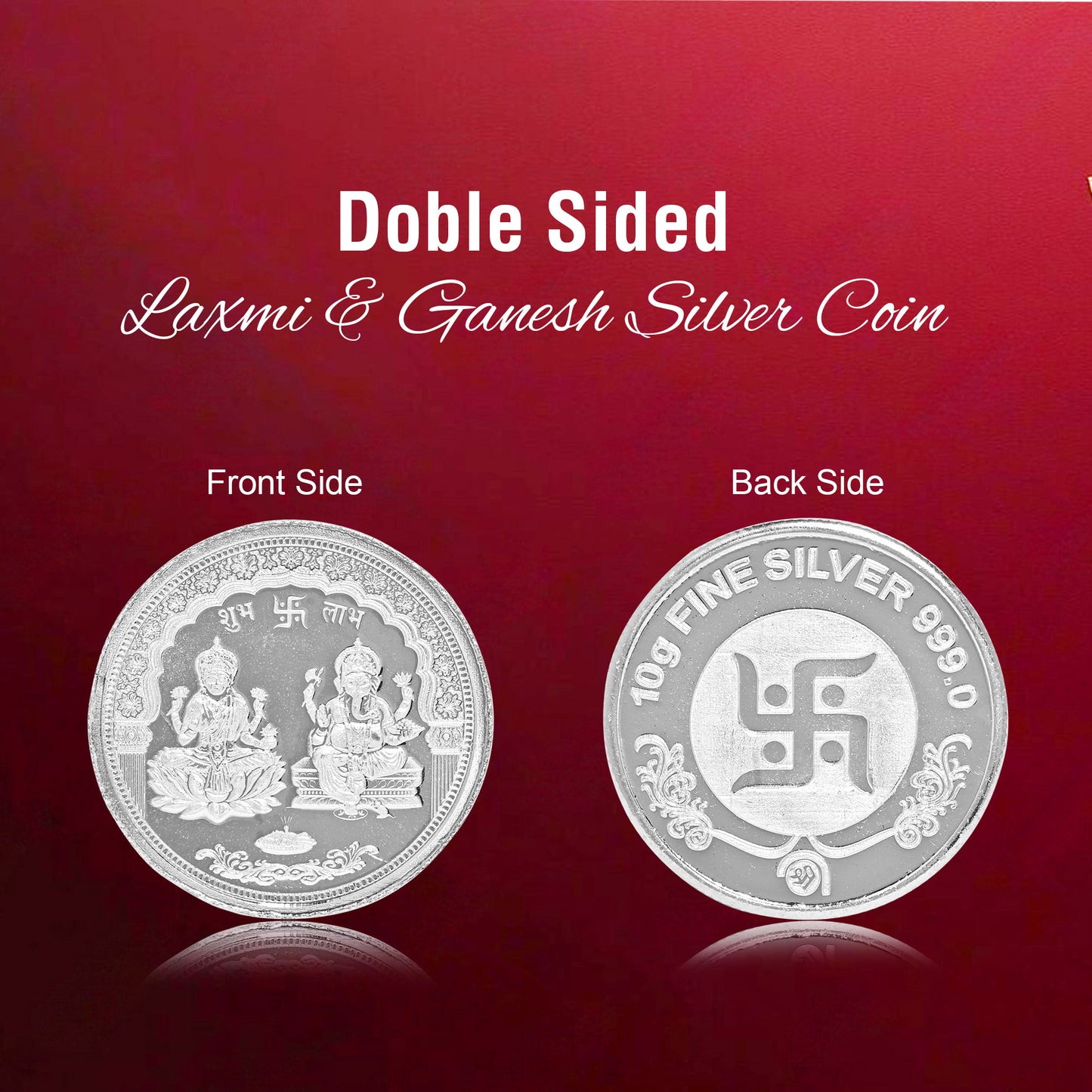 Pure Silver Coin with Laxmi Ganesh and Swastik Emblem of Wealth or Good Fortune for Home & Office Décor, Puja Room Diwali Gift (10g)