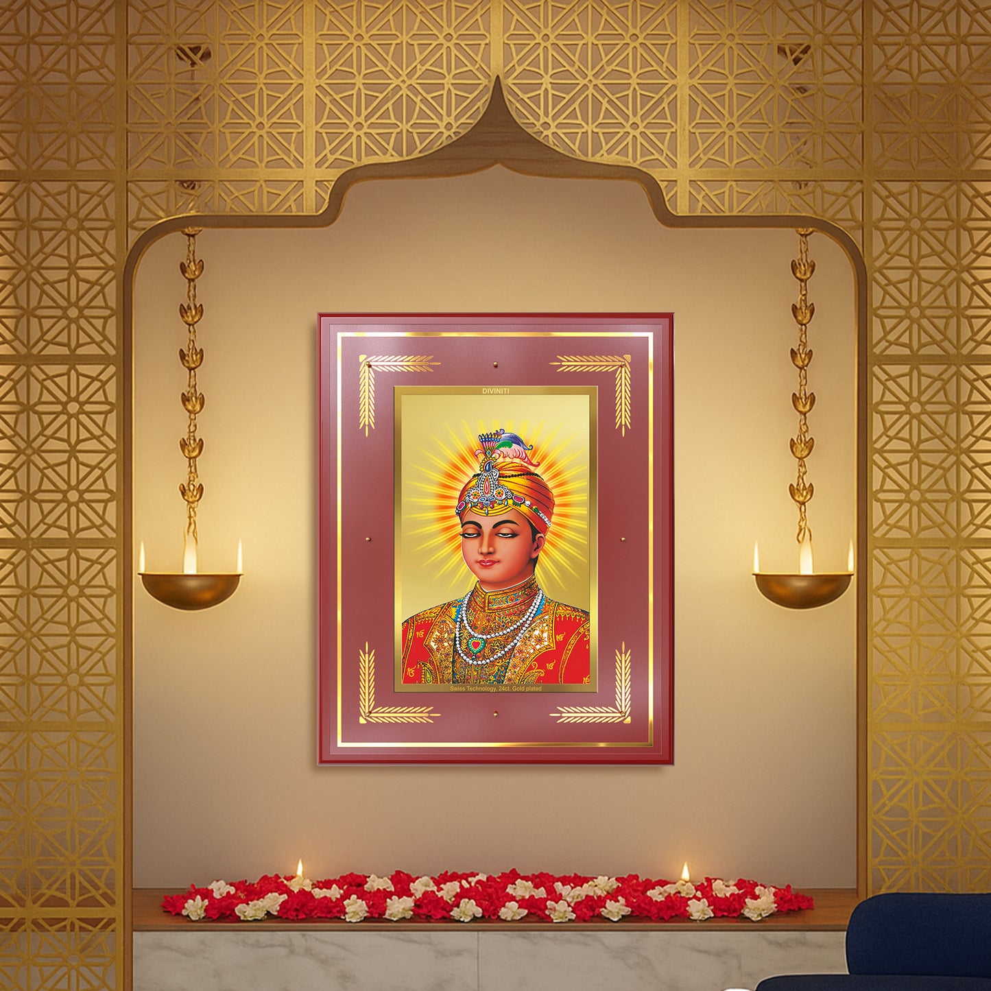 Guru Harkrishan Sahib Ji | Eighth Sikh Guru Wall Mount Photo Frame in 24K Gold Plated Foil