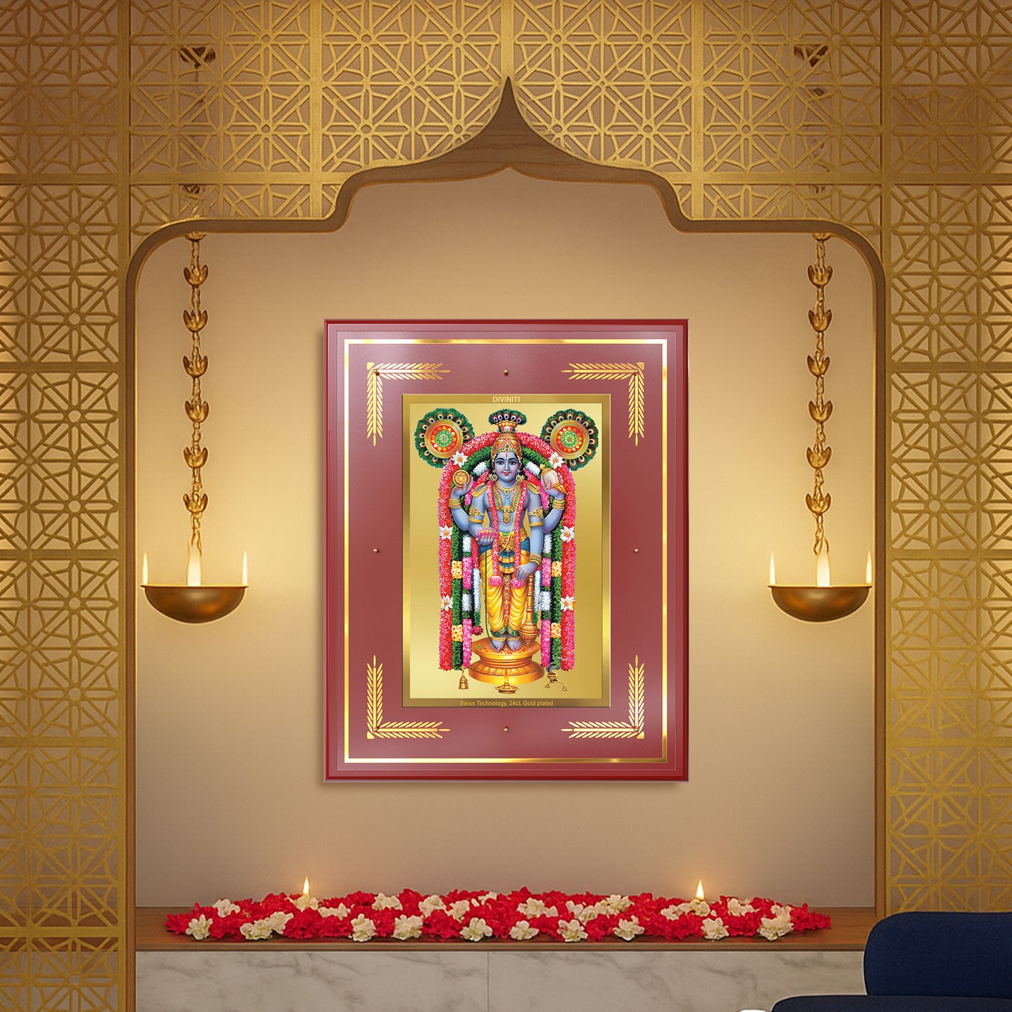 Guruvayurappan | Lord Krishna of Guruvayur Wall Mount Photo Frame in 24K Gold Plated Foil