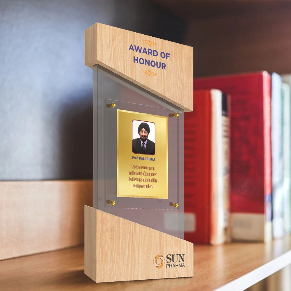 Diviniti MDF Trophy with Matter Printed on 24K Gold Plated Foil | Personalized Award of Honour