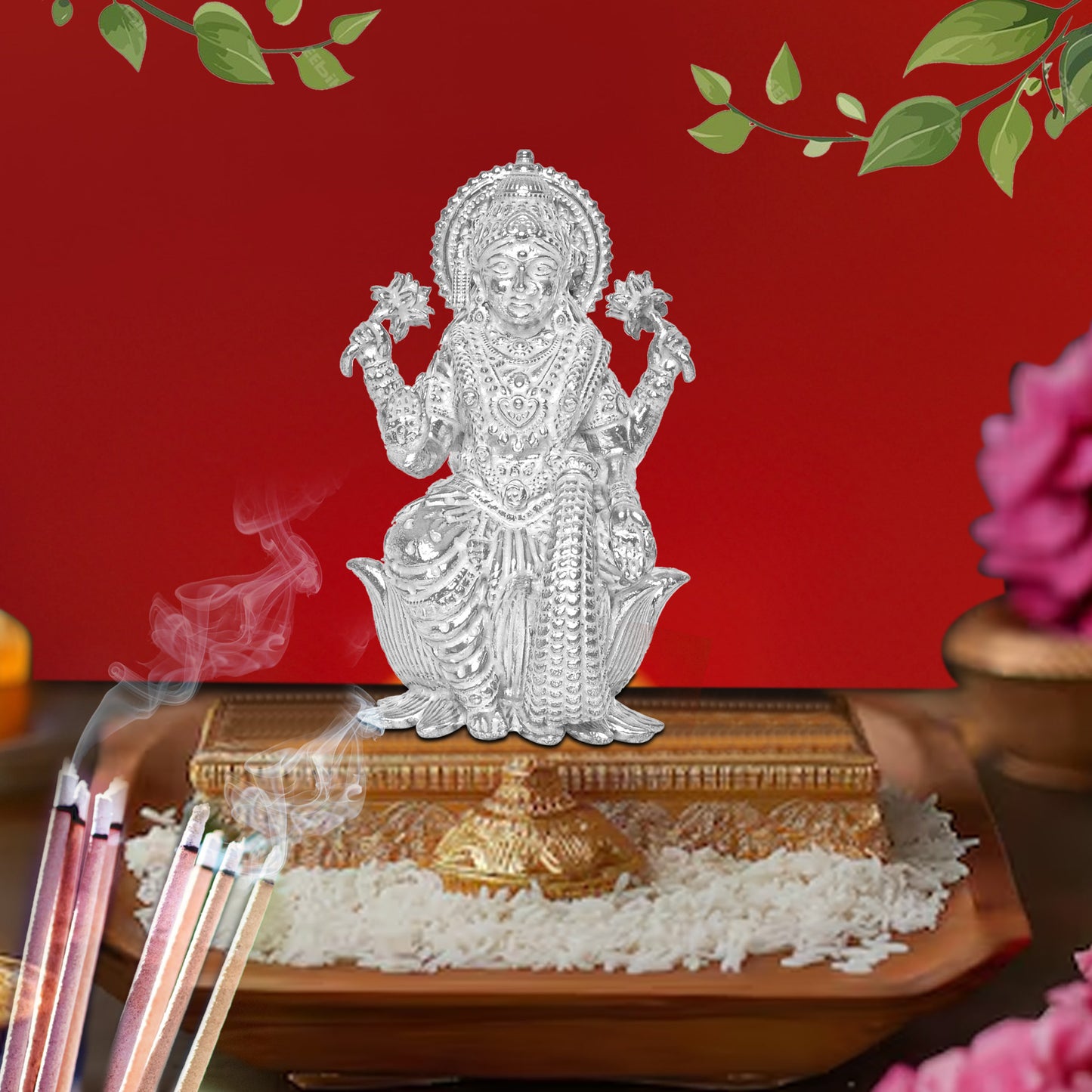 925 Pure Silver Laxmi Ji Idol Statue Divine Elegance Wealth and Prosperity for Home Office Décor, Tabletop, Puja Room Gift (4x4.5 CM, 45g)