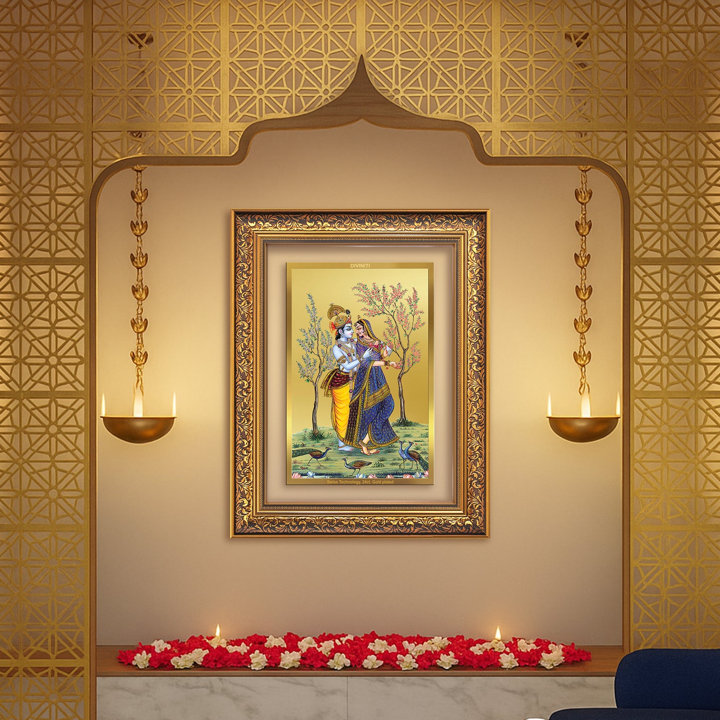 Radha Krishna | Divine Love Eternal Wall Mount Photo Frame in 24K Gold Plated Foil