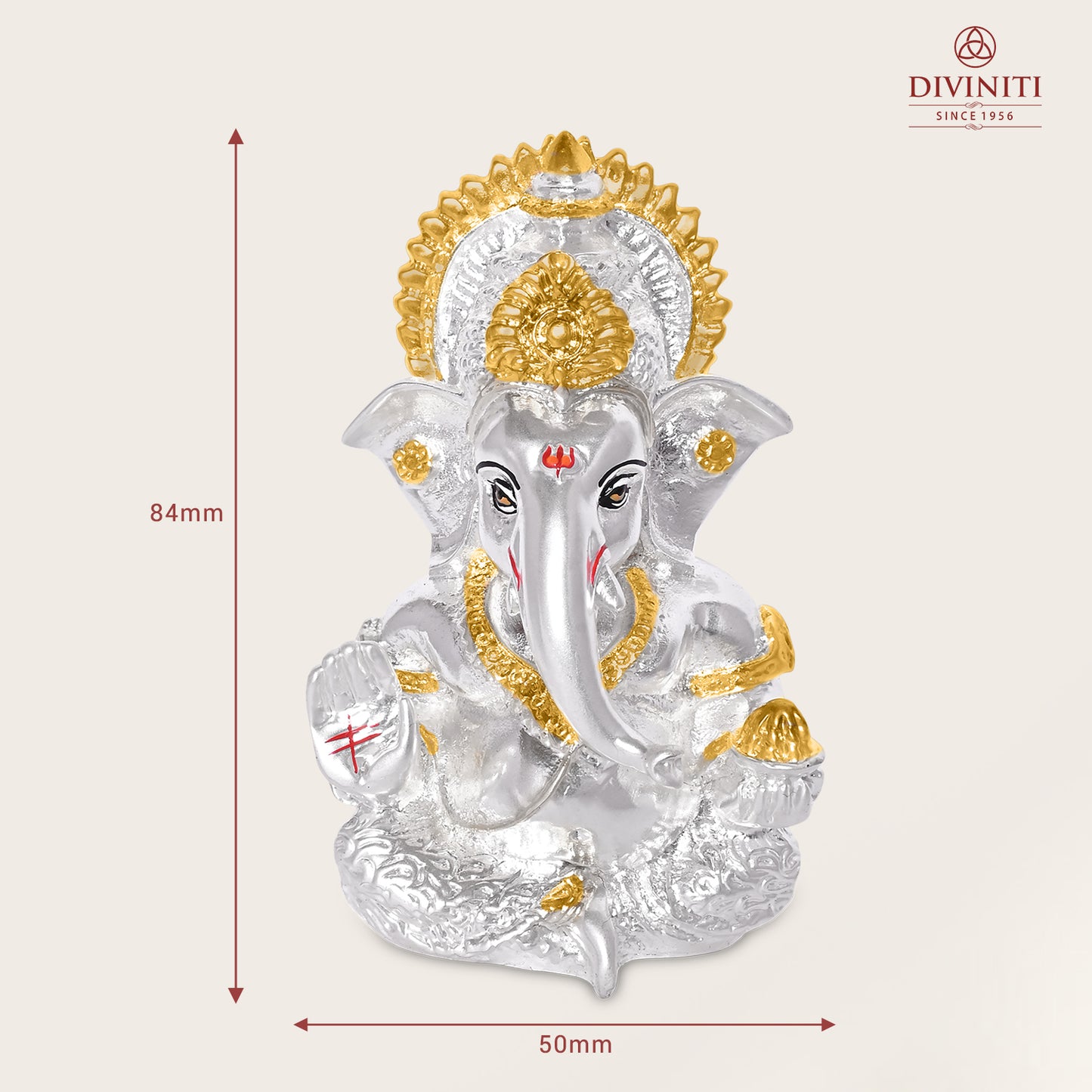 Diviniti 999 Silver Plated Lord Ganesha Idol for Car Dashboard Tabletop for Home Decor Mandir Puja Gift Silver & Gold (8.4x4.2cm)