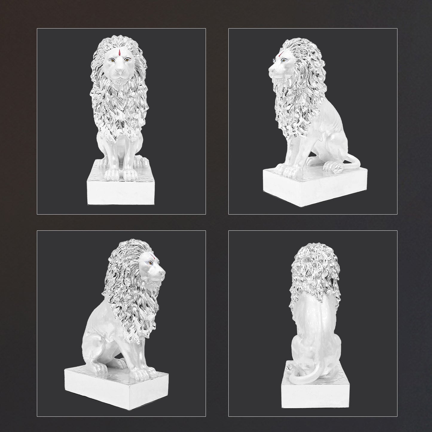 Diviniti 999 Silver Plated Lion Idol Showpiece Statue for Home Décor, Office Tabletop Corporate Gifts (21.8x12.7x8.8 CM)
