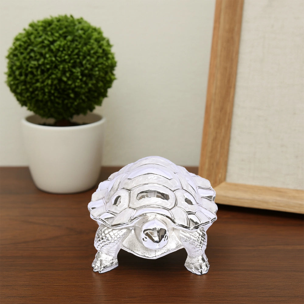 999 Silver Plated Tortoise Showpiece | Luxury Finish Decorative Tabletop Figurine for Home Decor and Gifting