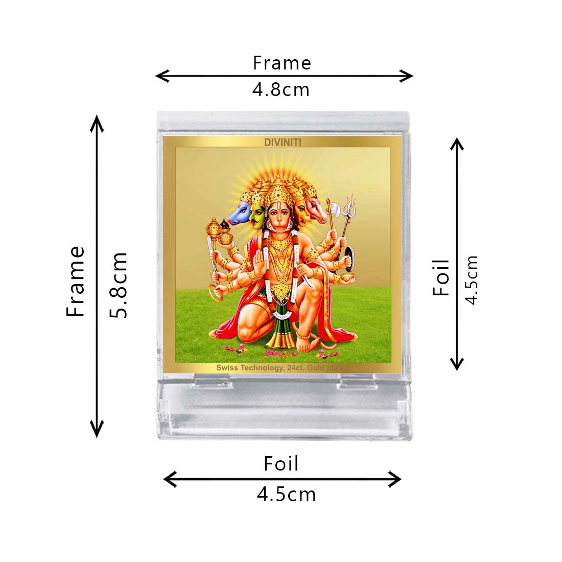 Diviniti 24K Gold Plated Foil Panchmukhi Hanuman Acrylic Frame for Car Dashboard, Puja Room, Home Decor, Tabletop, Festival Gift ACF3A (5.8x4.8 CM)