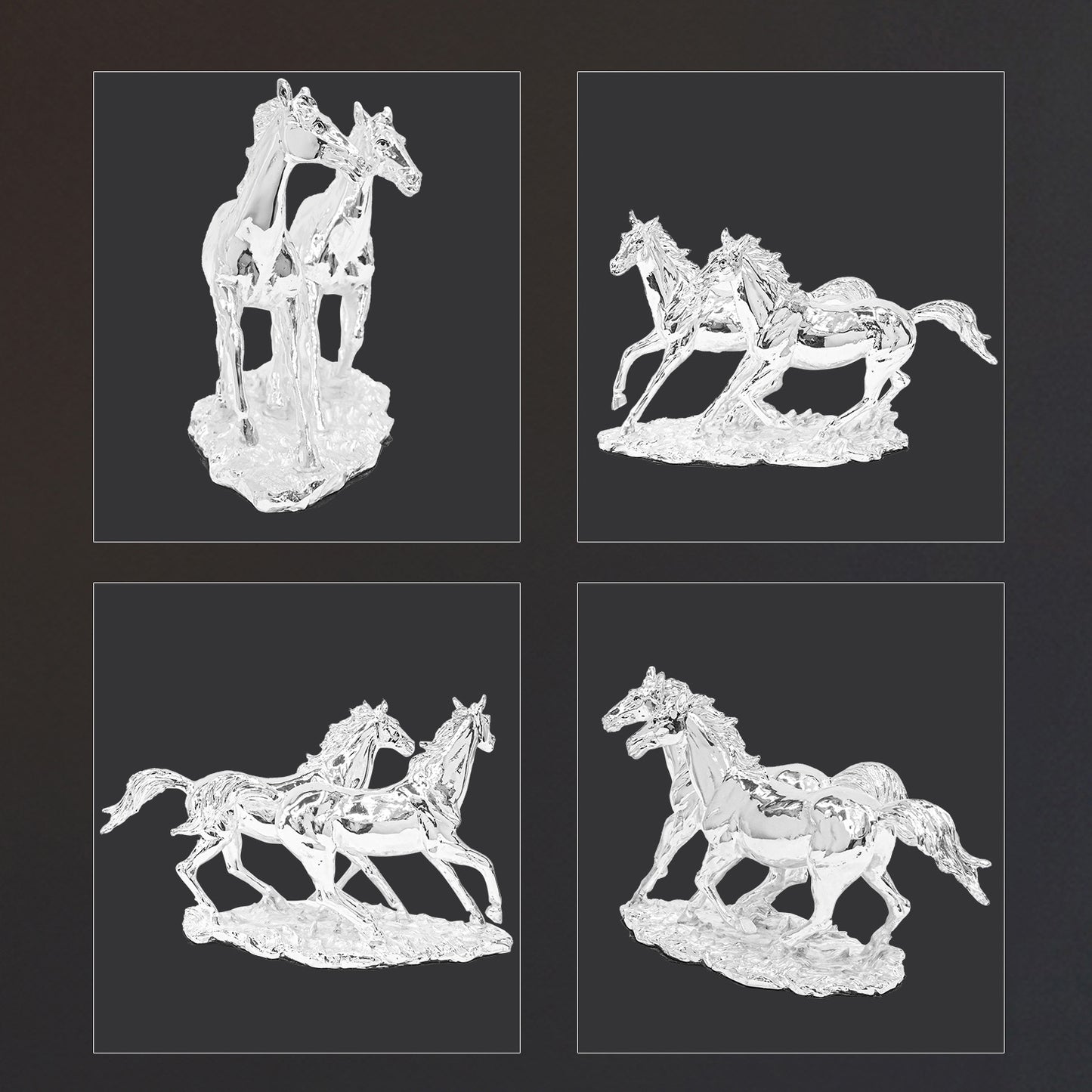 DIVINITI 999 Silver Plated Horse Idols Statue Wealth, Income, Bright Future and Vaastu For Home Décor, Office Tabletop Gift (16.5x21.5 CM)