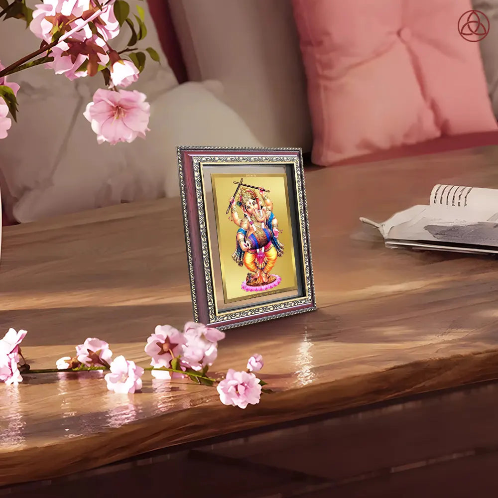 Dancing Ganesha | Nritya Ganapati Wall & Tabletop Photo Frame in 24K Gold Plated Foil