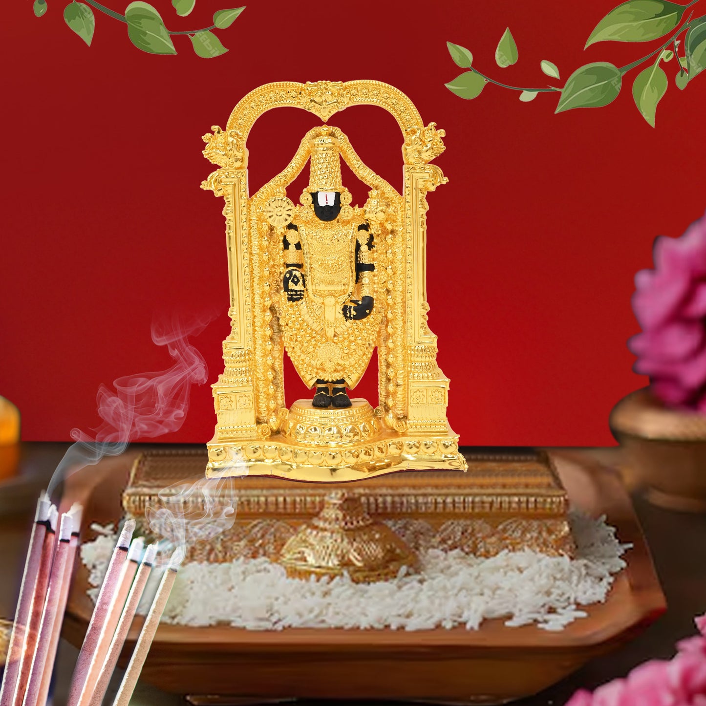 DIVINITI 24K Gold-Plated Tirupati Balaji Idol Statue Blessings of Abundance and Prosperity for Home Office Décor Tabletop, Puja Room Gift (8.5x5.5 CM)