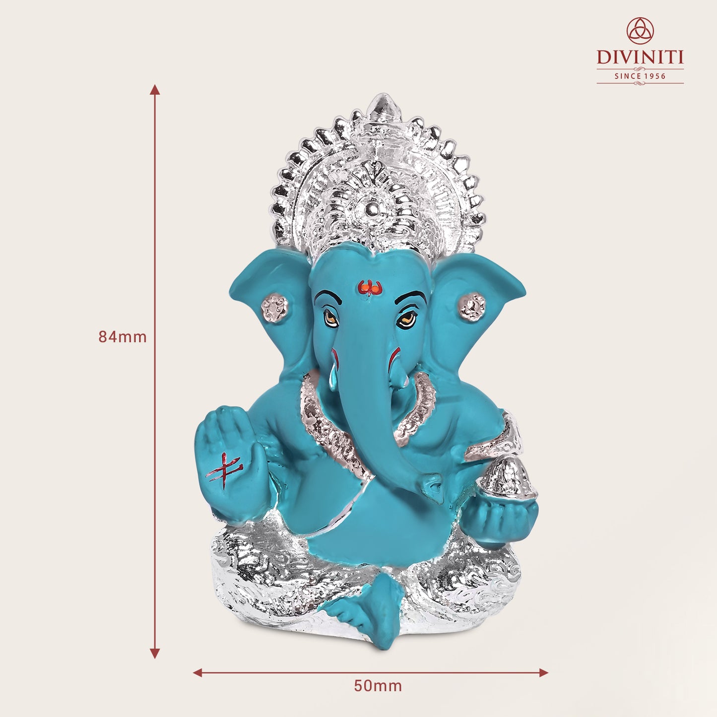 Diviniti 999 Silver Plated Resin Lord Ganesha Idol for Car Dashboard Tabletop for Home Decor Mandir Puja Gift Teal (8.4x4.2cm)