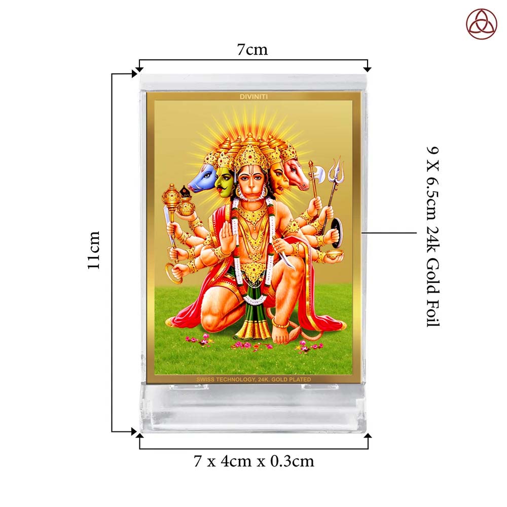 Panchmukhi Hanuman | Five-Faced Hanuman Car Dashboard Frame in 24K Gold Plated Foil