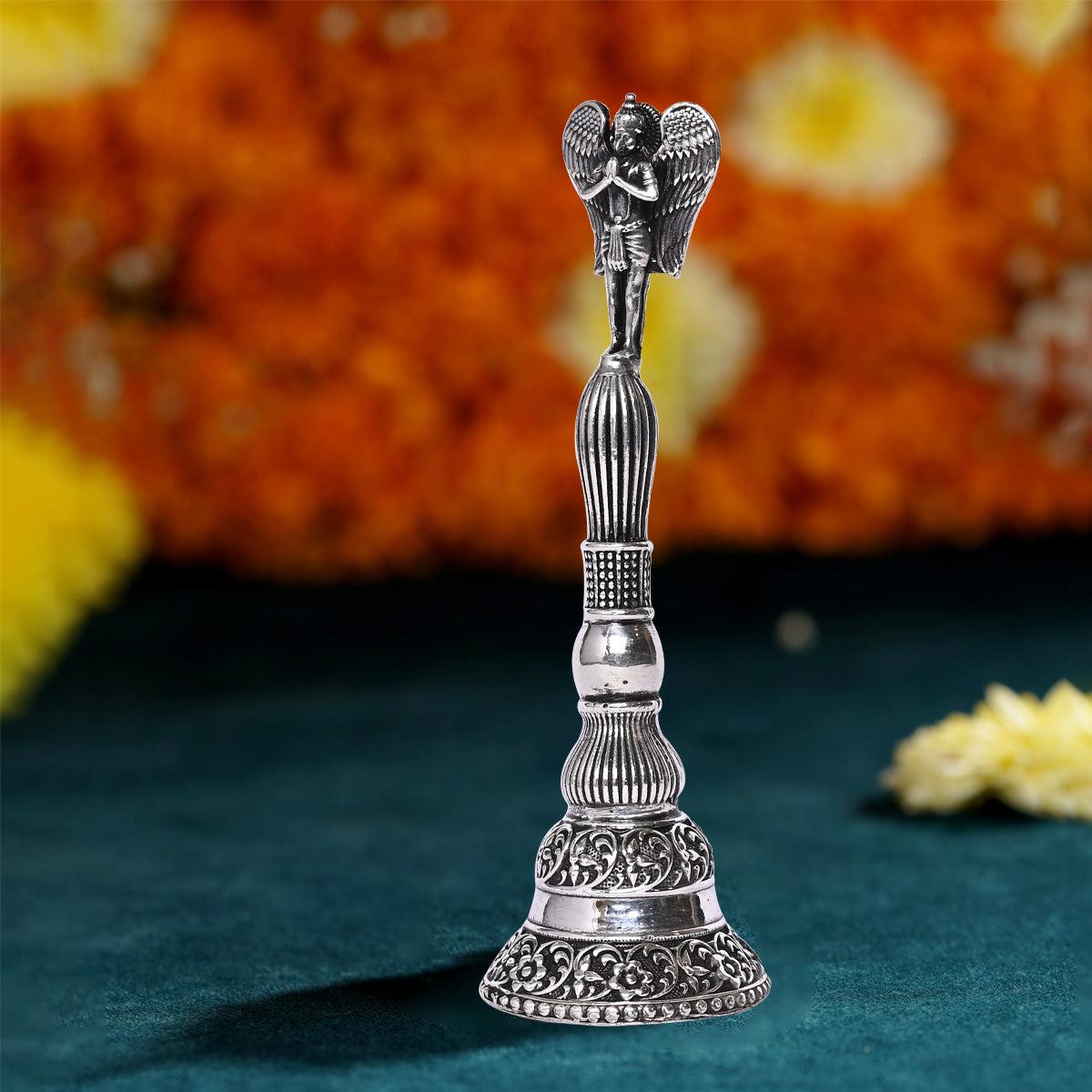 Pure Silver Mandir Puja Bell Handcrafted Temple Bells, Sacred Ritual Decor, Vintage Spiritual Art (3x11,77g)