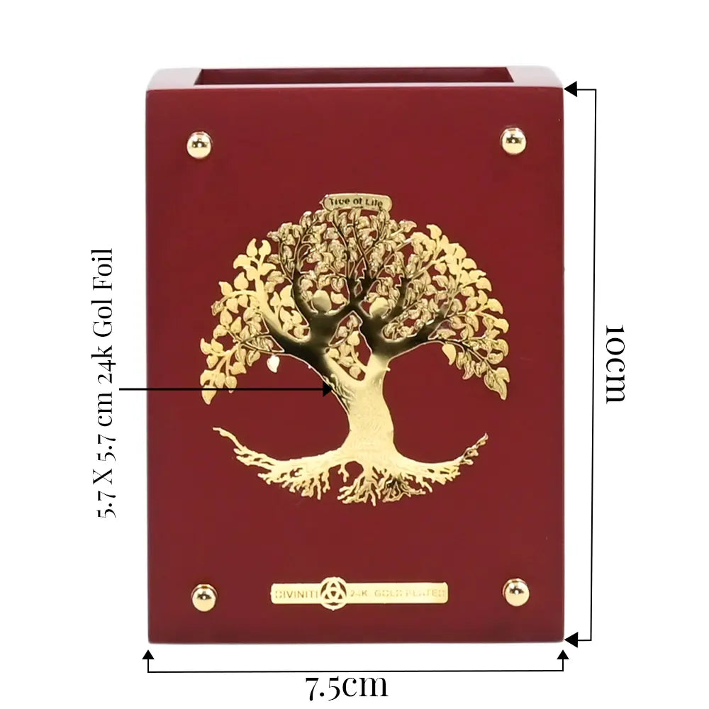 Customized MDF Pen Holder With 24K Gold Plated Tree of Life Foil For Home & Office