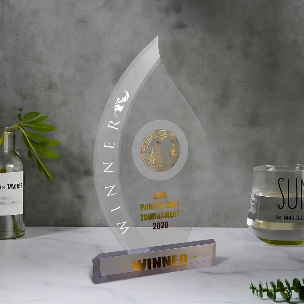 Diviniti Customized Crystal Trophy with Matter Printed | Premium Corporate Gift & Award Plaque